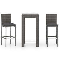 Thumbnail for 3-tlg. Gartenbar-Set mit Kissen Poly Rattan Grau