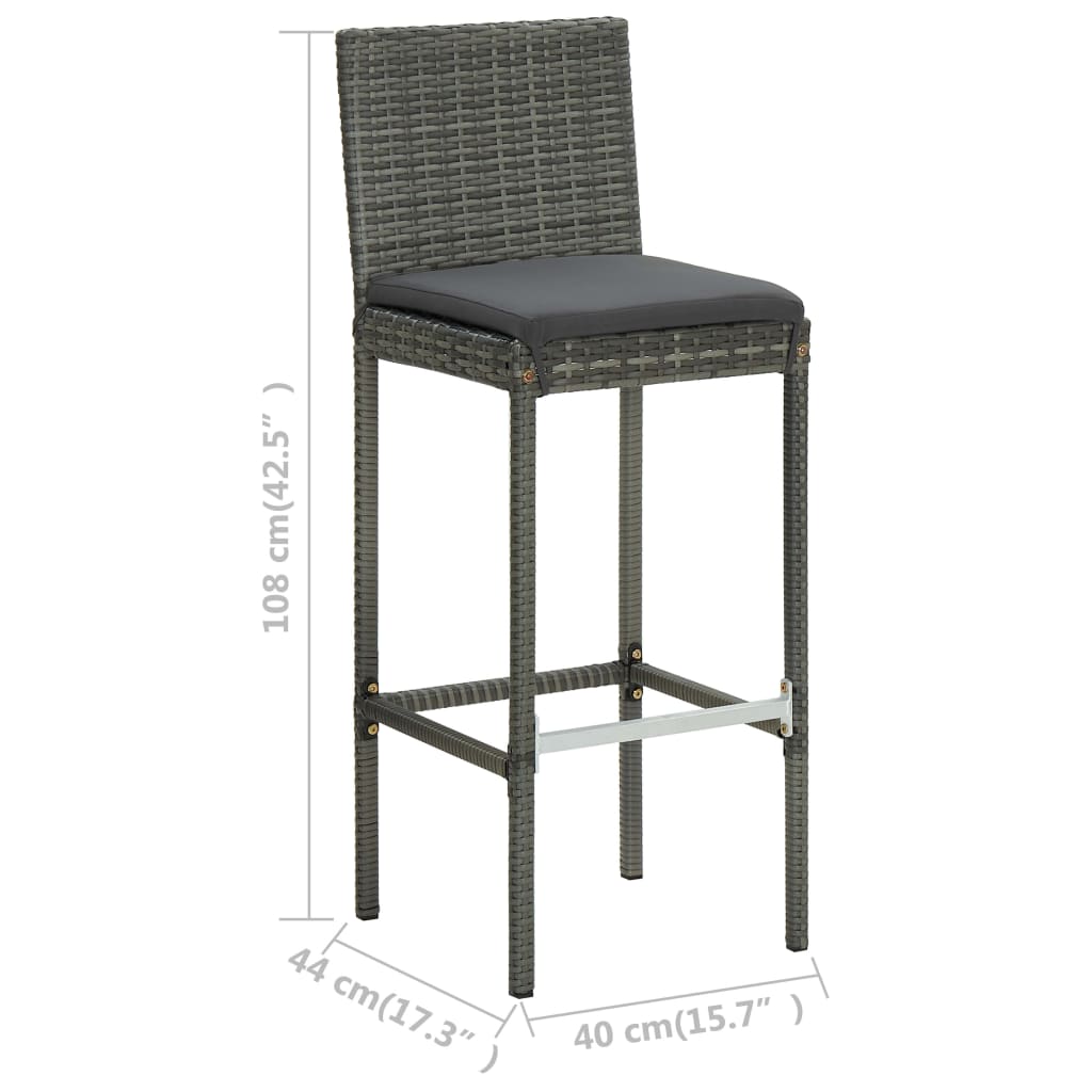 3-tlg. Gartenbar-Set mit Kissen Poly Rattan Grau