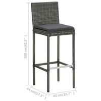 Thumbnail for 3-tlg. Gartenbar-Set mit Kissen Poly Rattan Grau