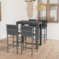 Thumbnail for 5-tlg. Garten-Bar-Set mit Armlehnen Poly Rattan Grau