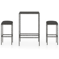 Thumbnail for 3-tlg. Gartenbar-Set mit Kissen Poly Rattan Grau