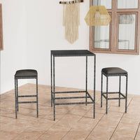 Thumbnail for 3-tlg. Gartenbar-Set mit Kissen Poly Rattan Grau