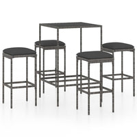 Thumbnail for 5-tlg. Gartenbar-Set mit Kissen Poly Rattan Grau