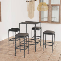 Thumbnail for 5-tlg. Gartenbar-Set mit Kissen Poly Rattan Grau