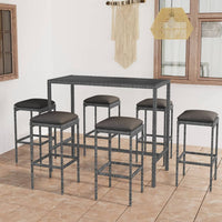 Thumbnail for 7-tlg. Gartenbar-Set mit Kissen Poly Rattan Grau