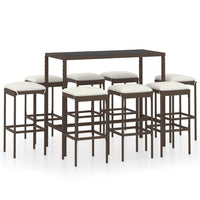 Thumbnail for 9-tlg. Gartenbar-Set mit Kissen Poly Rattan Braun