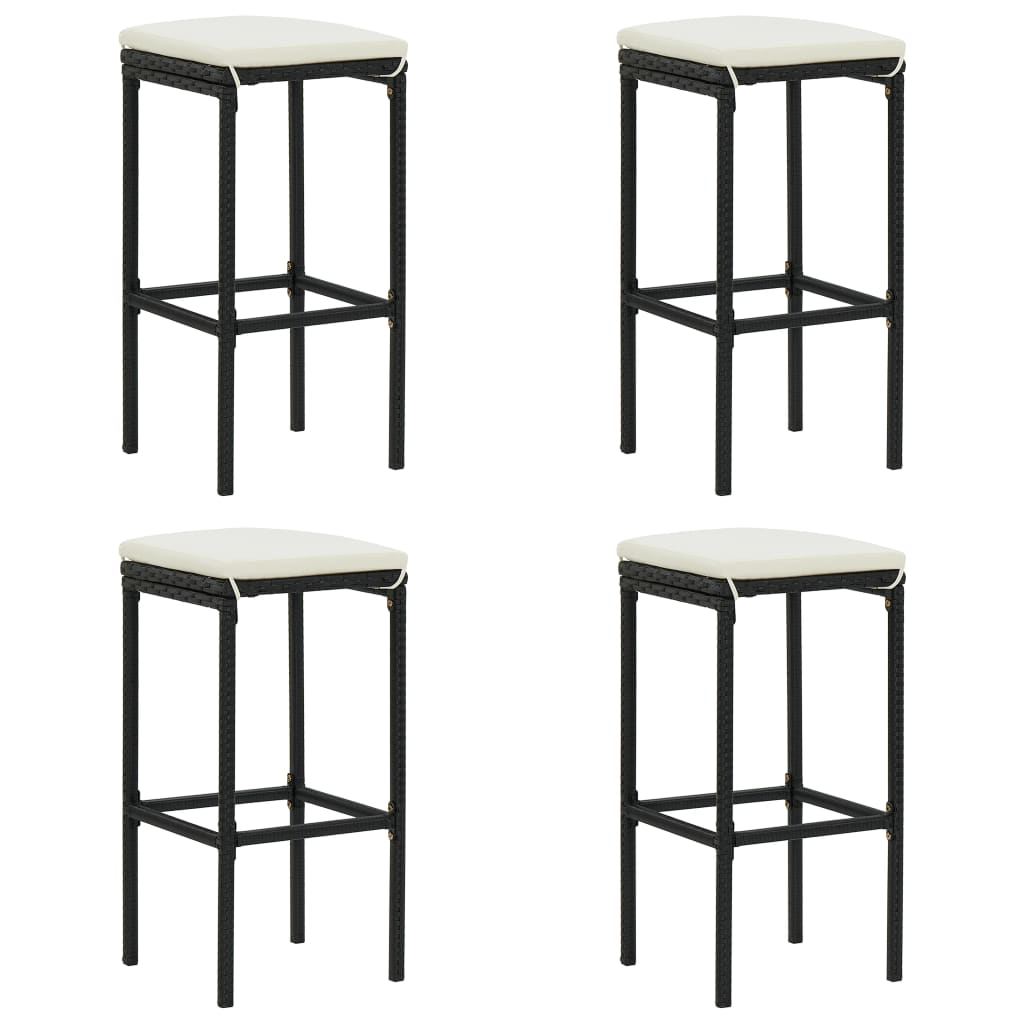 9-tlg. Gartenbar-Set mit Kissen Poly Rattan Schwarz