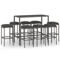Thumbnail for 9-tlg. Gartenbar-Set mit Kissen Poly Rattan Grau