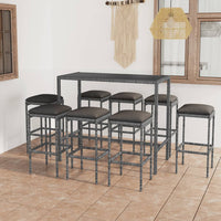 Thumbnail for 9-tlg. Gartenbar-Set mit Kissen Poly Rattan Grau