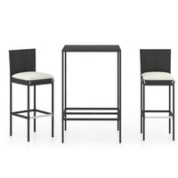 Thumbnail for 3-tlg. Gartenbar-Set mit Kissen Poly Rattan Schwarz