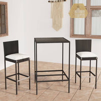 Thumbnail for 3-tlg. Gartenbar-Set mit Kissen Poly Rattan Schwarz