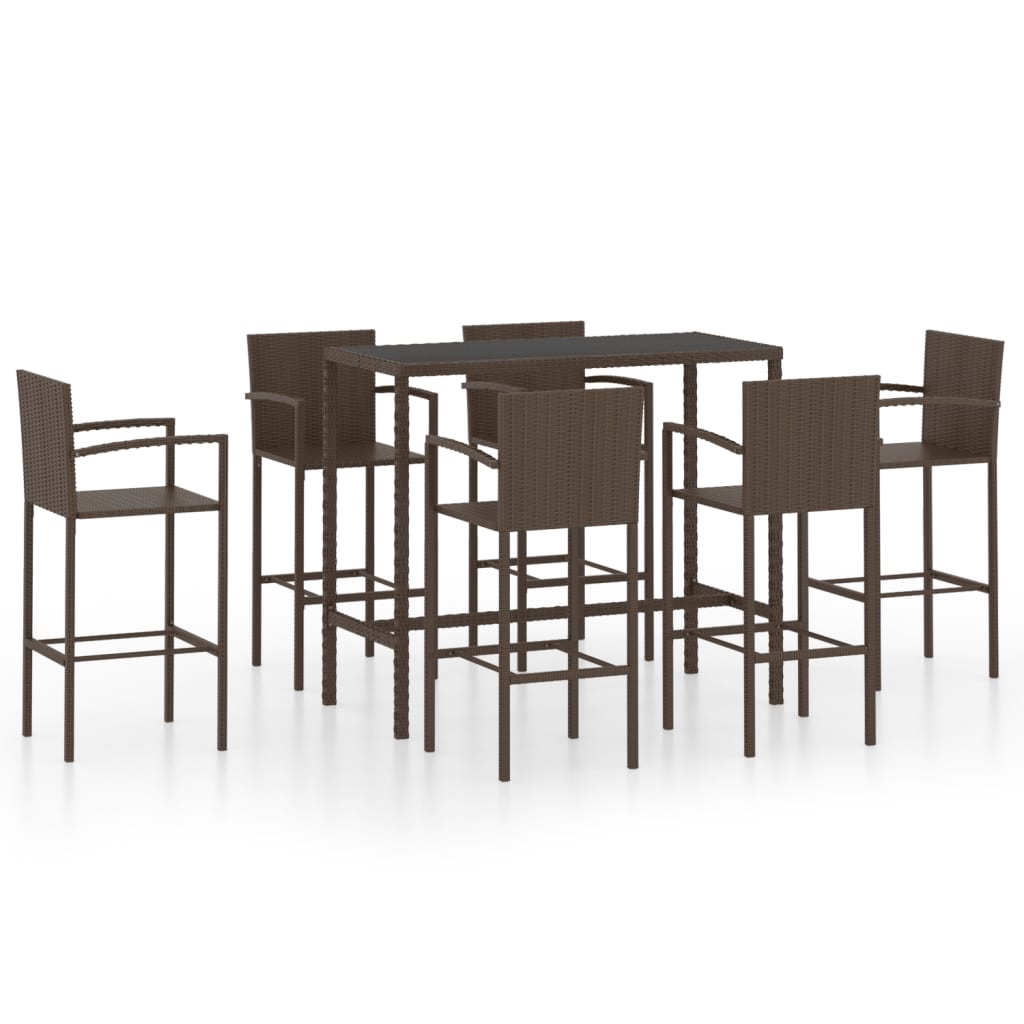 7-tlg. Gartenbar-Set Poly Rattan Braun