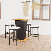 Thumbnail for 5-tlg. Gartenbar-Set mit Kissen Poly Rattan Schwarz