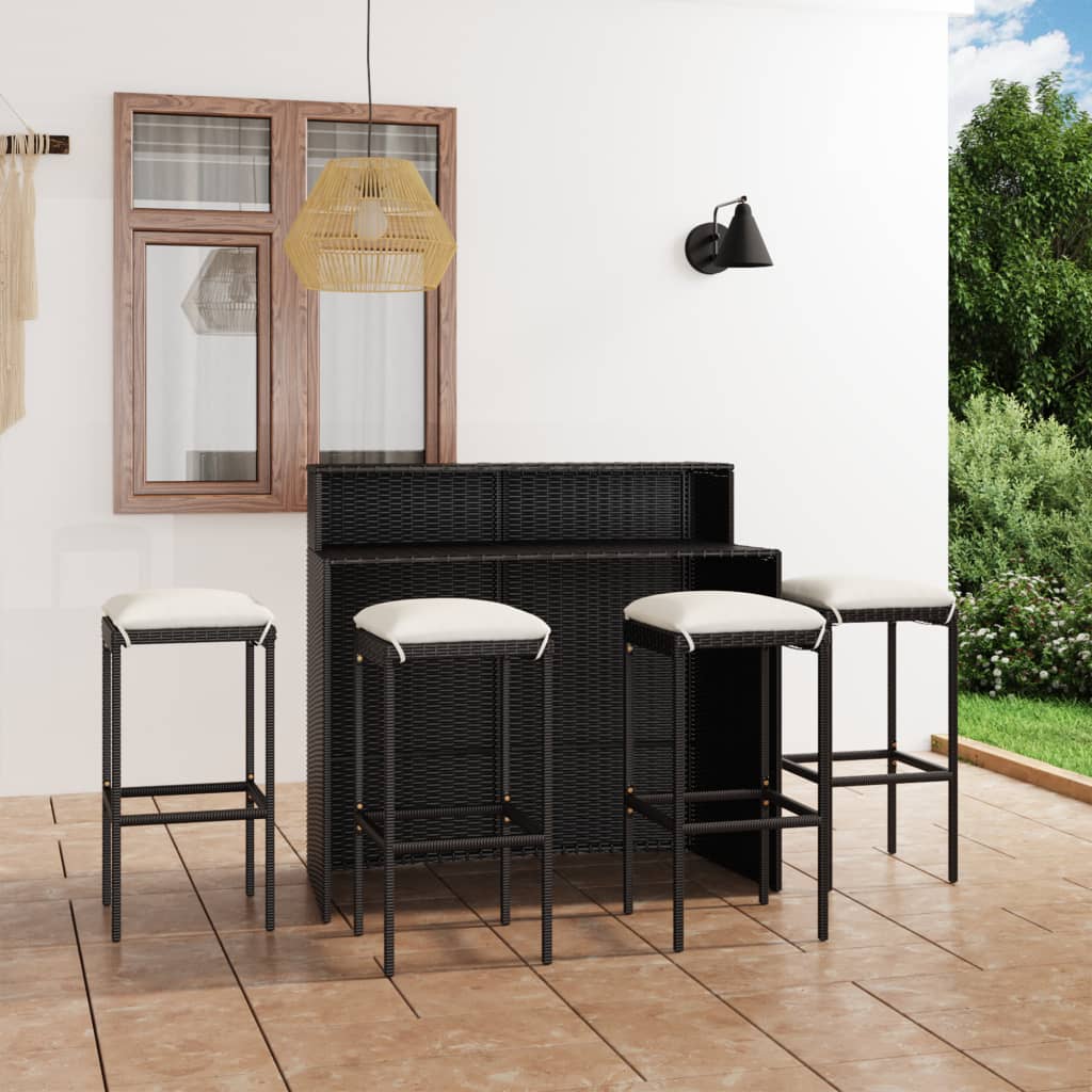 5-tlg. Gartenbar-Set mit Kissen Schwarz
