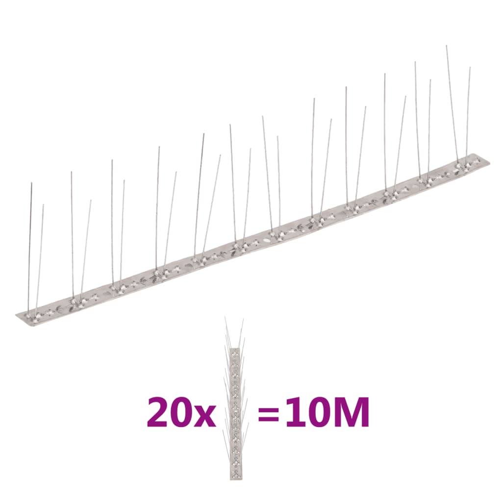 20-tlg. Vogelabwehr-Spikes-Set 10 m Edelstahl 2-reihig
