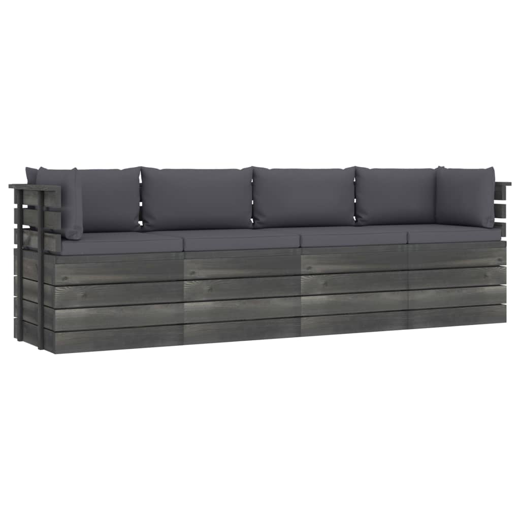 Garten-Palettensofa 4-Sitzer mit Kissen Kiefer Massivholz