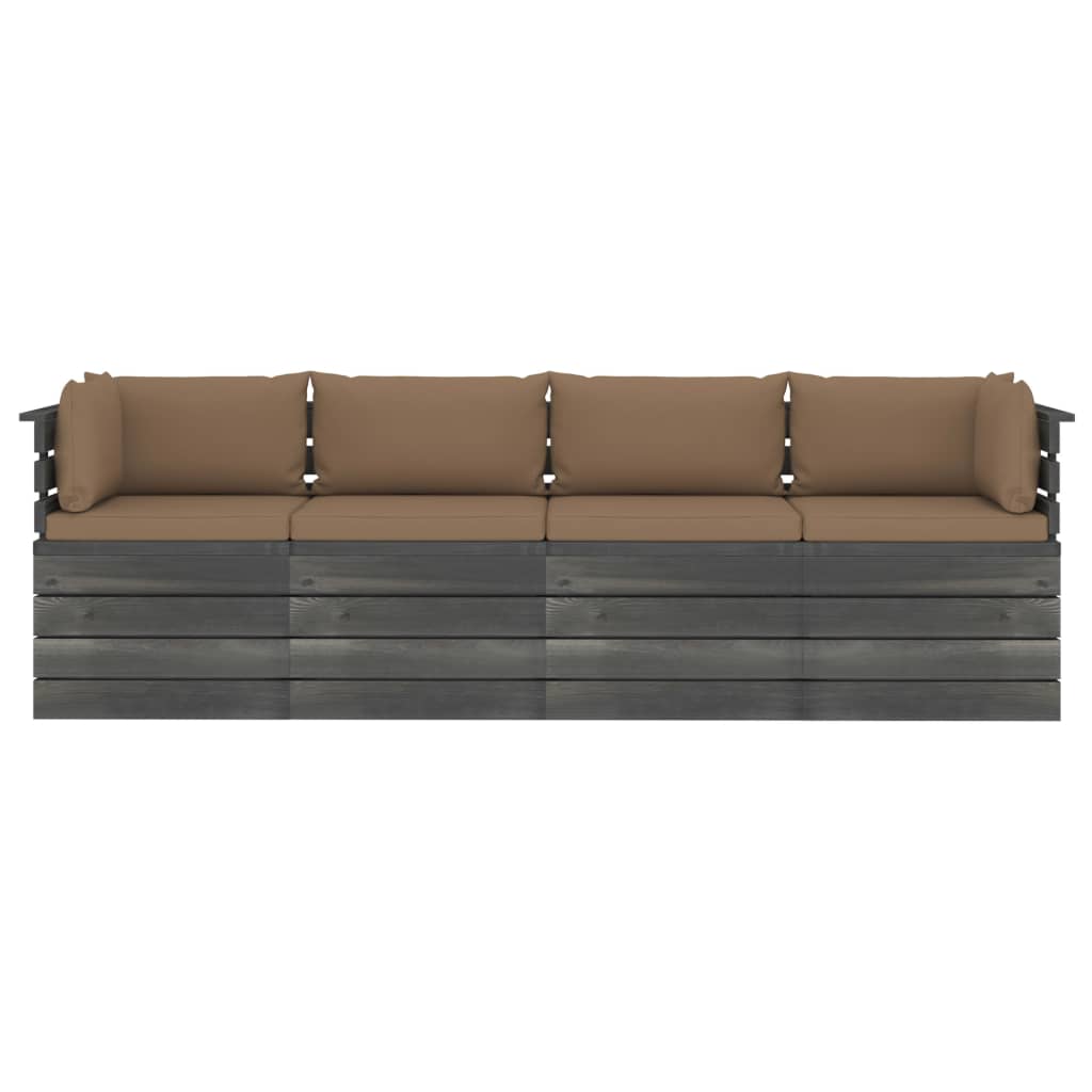 Garten-Palettensofa 4-Sitzer mit Kissen Kiefer Massivholz