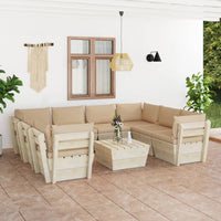 Thumbnail for 9-tlg. Garten-Sofagarnitur aus Paletten mit Kissen Fichtenholz