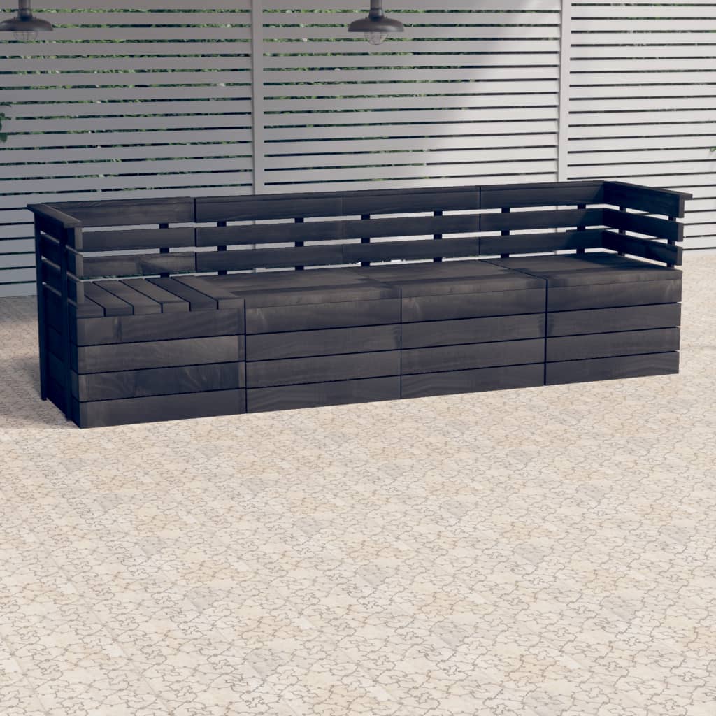 Garten-Palettensofa 4-Sitzer Dunkelgrau Massivholz Kiefer