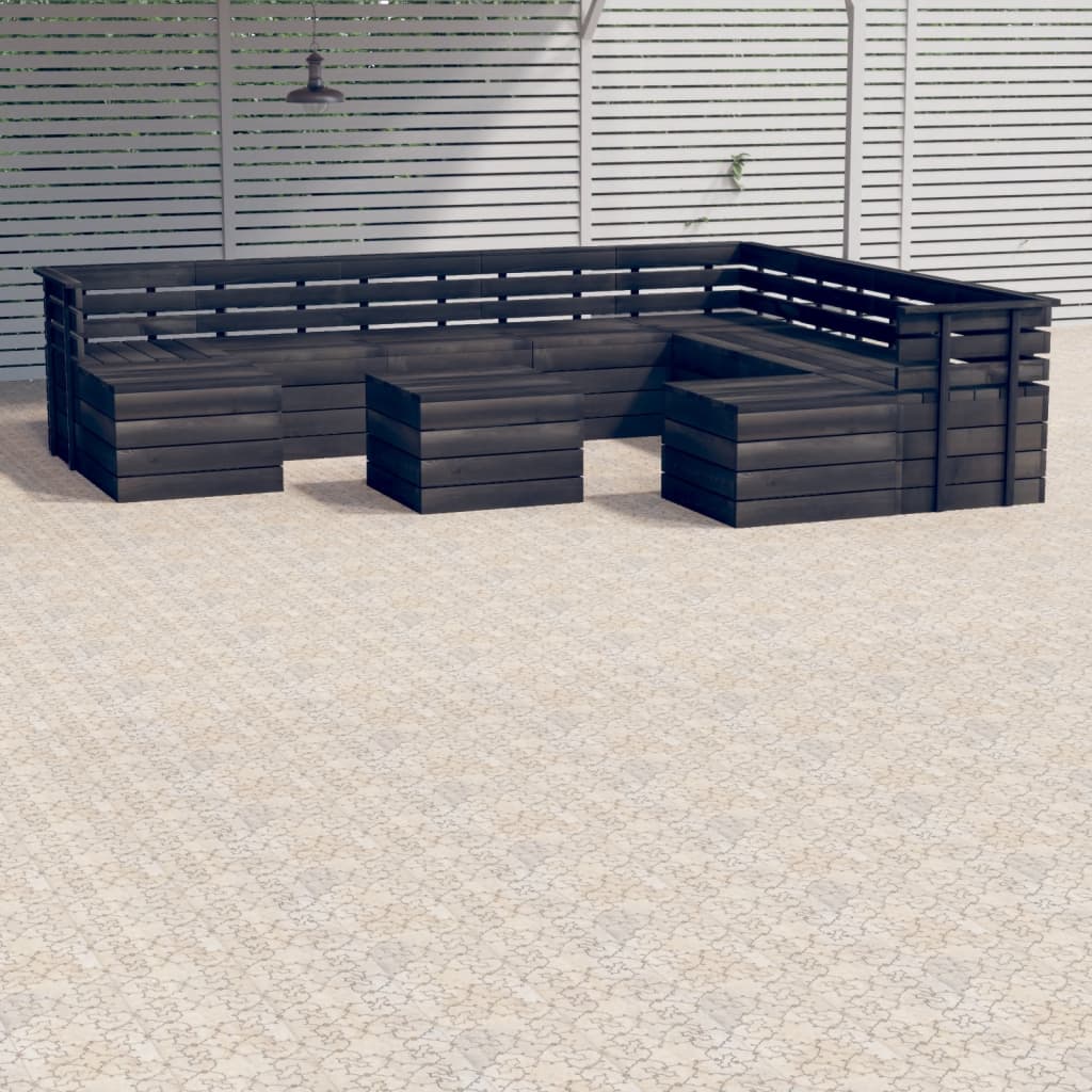11-tlg. Garten-Sofagarnitur aus Paletten Kiefernholz Dunkelgrau