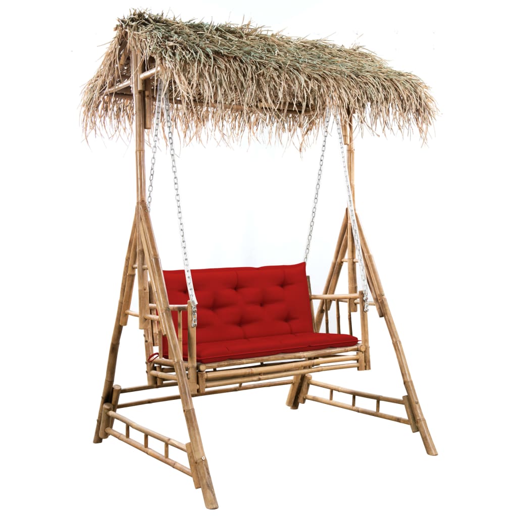 Hollywoodschaukel mit Palmblättern und Kissen 202 cm Bambus