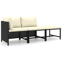 Thumbnail for 3-tlg. Garten-Lounge-Set mit Kissen Poly Rattan Schwarz