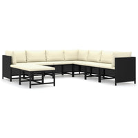 Thumbnail for 9-tlg. Garten-Lounge-Set mit Kissen Poly Rattan Schwarz