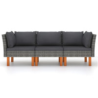 Thumbnail for 3-Sitzer-Gartensofa mit Kissen Grau Poly Rattan