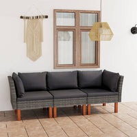 Thumbnail for 3-Sitzer-Gartensofa mit Kissen Grau Poly Rattan