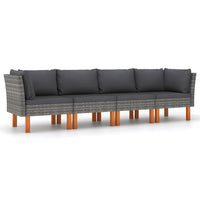 Thumbnail for 4-Sitzer-Gartensofa mit Kissen Grau Poly Rattan