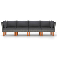 Thumbnail for 4-Sitzer-Gartensofa mit Kissen Grau Poly Rattan