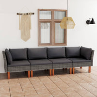 Thumbnail for 4-Sitzer-Gartensofa mit Kissen Grau Poly Rattan