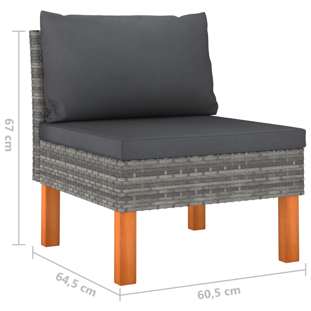 5-tlg. Garten-Lounge-Set mit Kissen Poly Rattan Grau