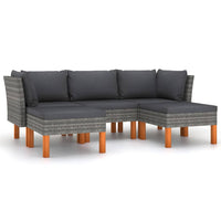 Thumbnail for 5-tlg. Garten-Lounge-Set mit Kissen Poly Rattan Grau