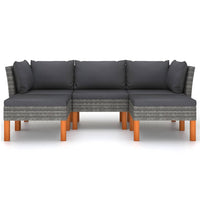 Thumbnail for 5-tlg. Garten-Lounge-Set mit Kissen Poly Rattan Grau