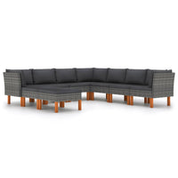 Thumbnail for 9-tlg. Garten-Lounge-Set mit Kissen Poly Rattan Grau