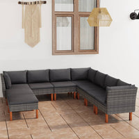 Thumbnail for 9-tlg. Garten-Lounge-Set mit Kissen Poly Rattan Grau