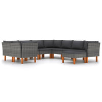 Thumbnail for 9-tlg. Garten-Lounge-Set mit Kissen Poly Rattan Grau