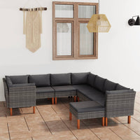 Thumbnail for 9-tlg. Garten-Lounge-Set mit Kissen Poly Rattan Grau