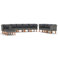 Thumbnail for 10-tlg. Garten-Lounge-Set mit Kissen Poly Rattan Grau
