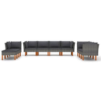 Thumbnail for 10-tlg. Garten-Lounge-Set mit Kissen Poly Rattan Grau