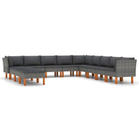 Thumbnail for 12-tlg. Garten-Lounge-Set mit Kissen Poly Rattan Grau
