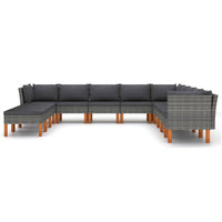 Thumbnail for 12-tlg. Garten-Lounge-Set mit Kissen Poly Rattan Grau