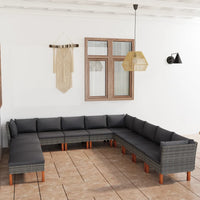 Thumbnail for 12-tlg. Garten-Lounge-Set mit Kissen Poly Rattan Grau