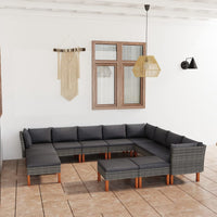 Thumbnail for 12-tlg. Garten-Lounge-Set mit Kissen Poly Rattan Grau