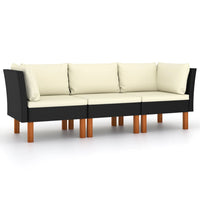 Thumbnail for 3-Sitzer-Gartensofa mit Kissen Schwarz Poly Rattan