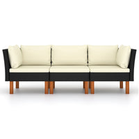Thumbnail for 3-Sitzer-Gartensofa mit Kissen Schwarz Poly Rattan