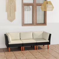 Thumbnail for 3-Sitzer-Gartensofa mit Kissen Schwarz Poly Rattan
