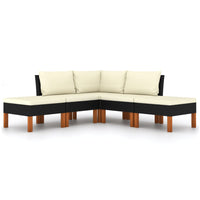 Thumbnail for 5-tlg. Garten-Lounge-Set mit Kissen Poly Rattan Schwarz