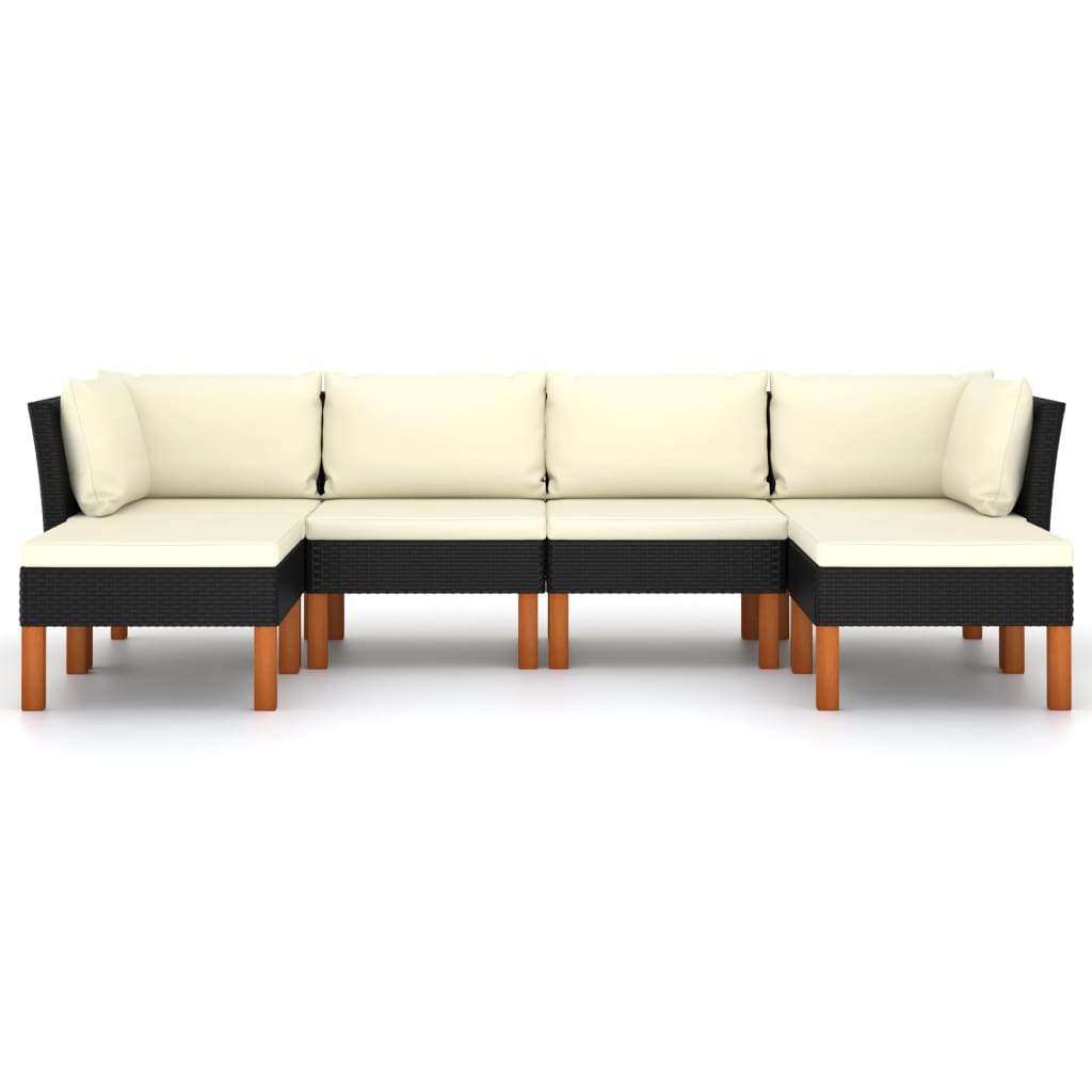 6-tlg. Garten-Lounge-Set mit Kissen Poly Rattan Schwarz